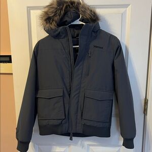 Kids Marmot Charcoal Jacket with Faux Fur Hood, XL